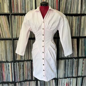 Vintage All That Jazz Light Pink 80s dress cotton contoured pleated padded 💕🤍